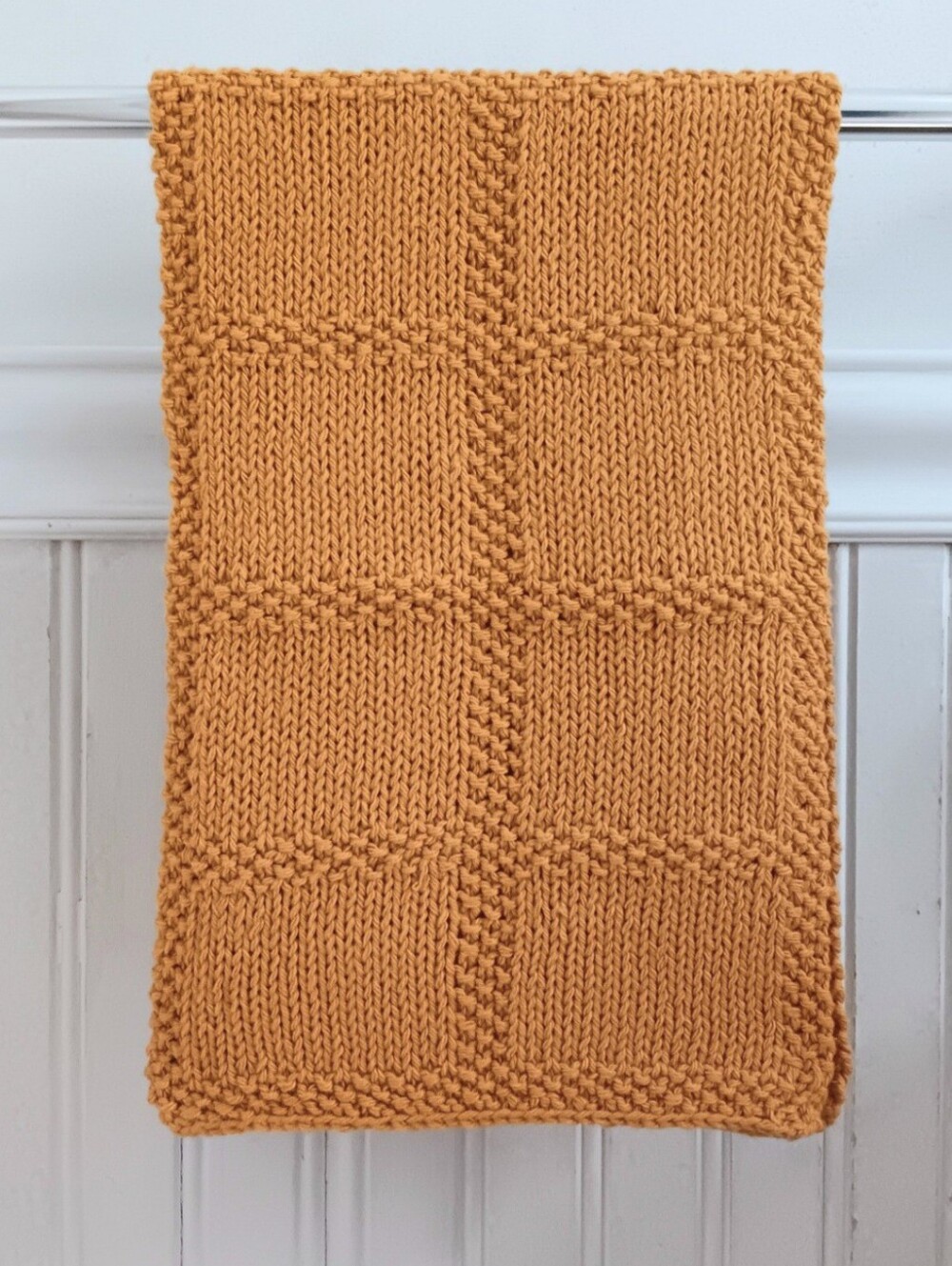 Handmade Handknit Mustard Yellow Textured Windowpane Design Hand Towel